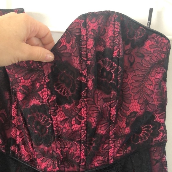 NEW Bebe Black Lace Pink Tulle Prom Winter Formal Dance Fit & Flare Mini L Dress - Picture 4 of 16